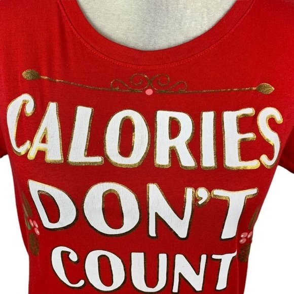 Holiday Time Red Calories Don't Count On Christmas T-shirt Cotton M (8-10) - Picture 2 of 7